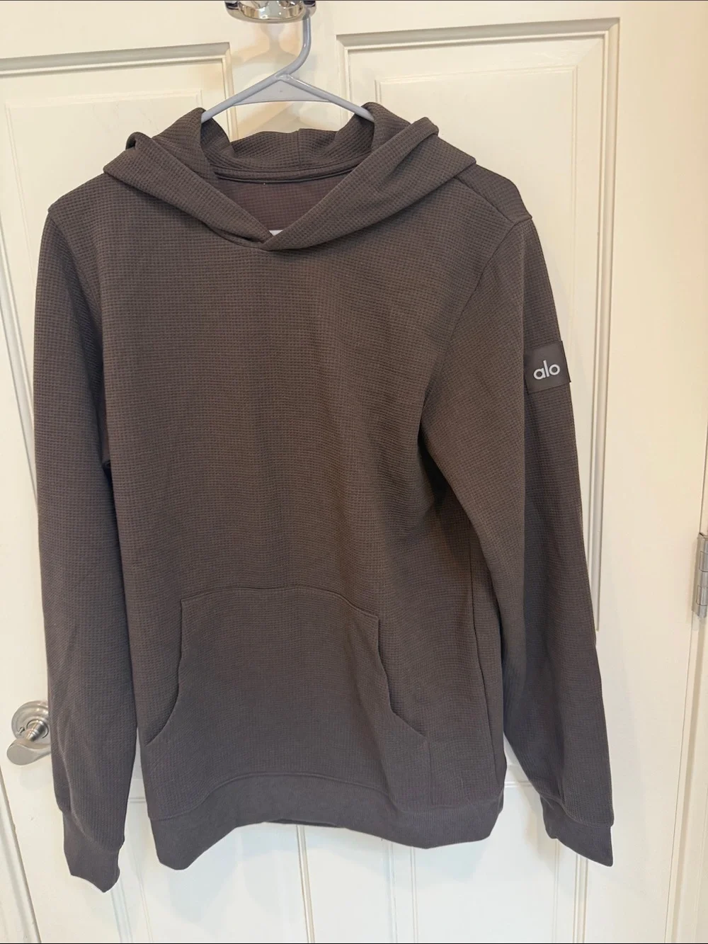 ALO Yoga Waffle Knit Hoodie in Dark Brown